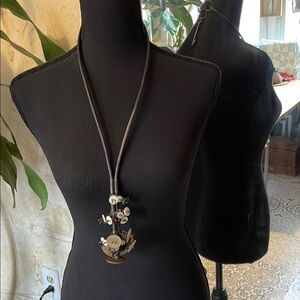 Vintage handcrafted steel and leather statement piece buttons necklace